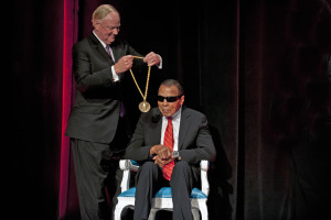 UofL President James R. Ramsey presenting Muhammad Ali with the inaugural Grawemeyer Spirit Award